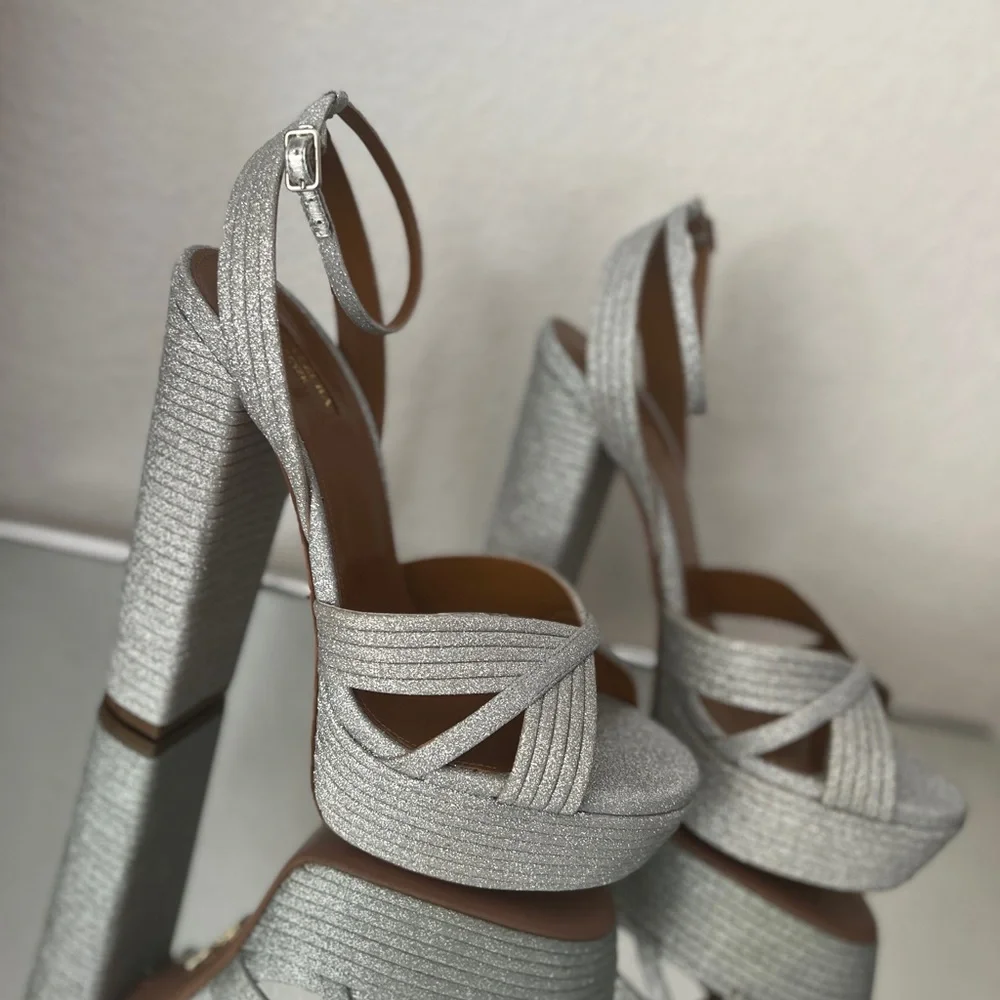 New Aquazzura Sundance Platform Glitter Sandals 40 $950